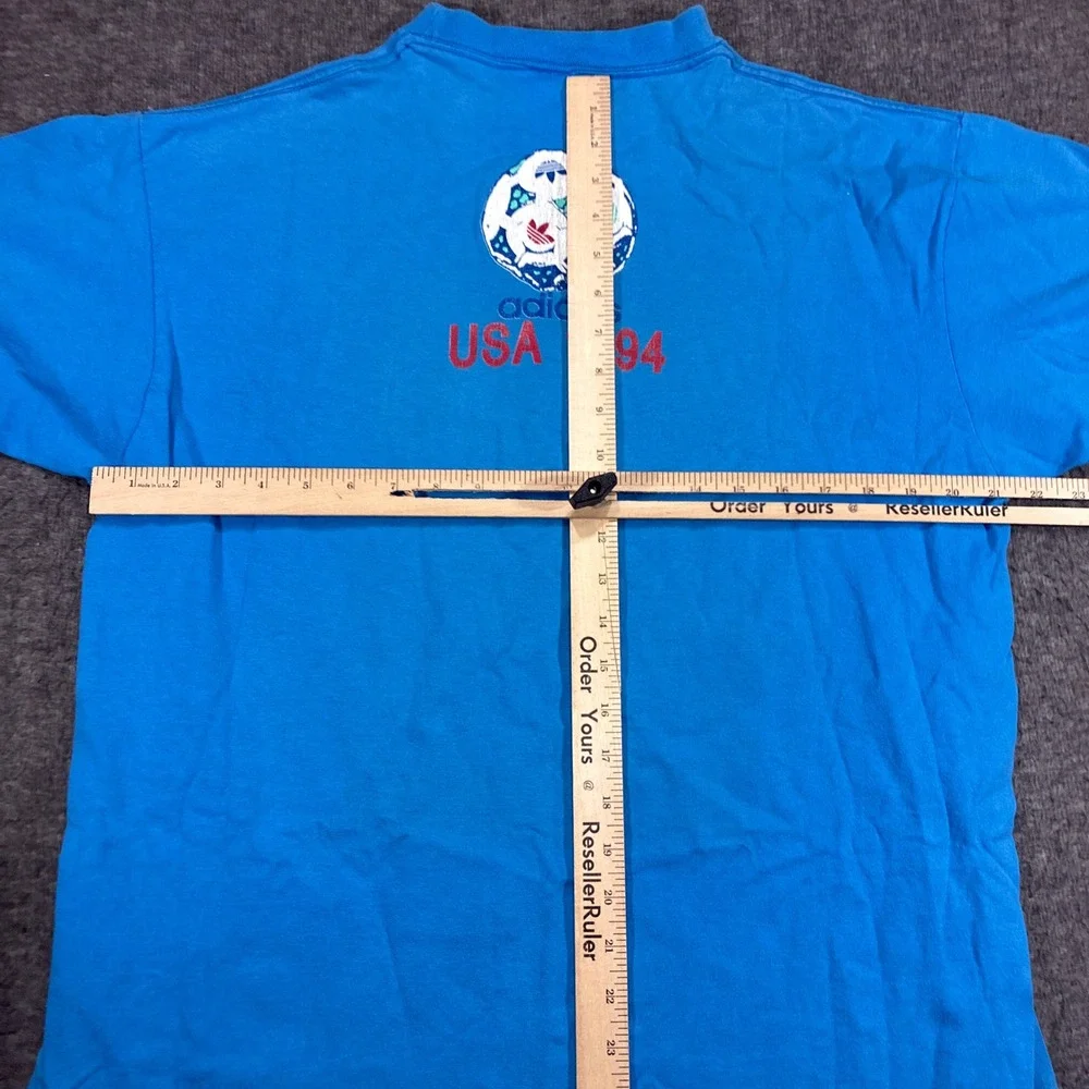 Vintage Adidas T-Shirt Mens Large Blue USA 1994 World Cup Soccer Single Stitch